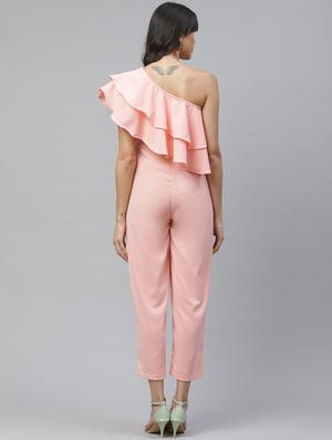 single ruffle shoulder full leg jumpsuit - 17364471 - Standard Image - 3