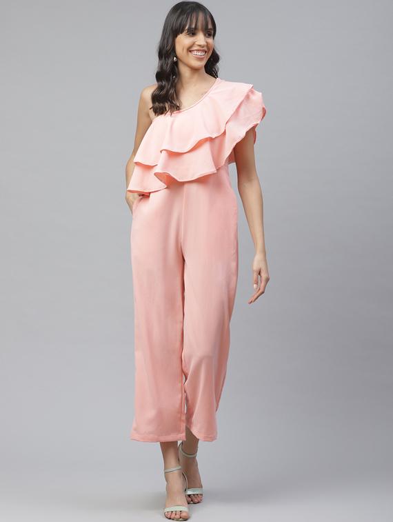 single ruffle shoulder full leg jumpsuit - 17364471 - Zoom Image - 1