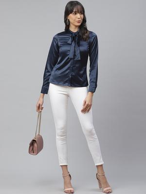 tie up neck satin top - 17364478 - Standard Image - 4