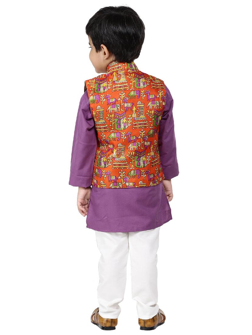 purple cotton kurta set - 17366142 - Zoom Image - 3