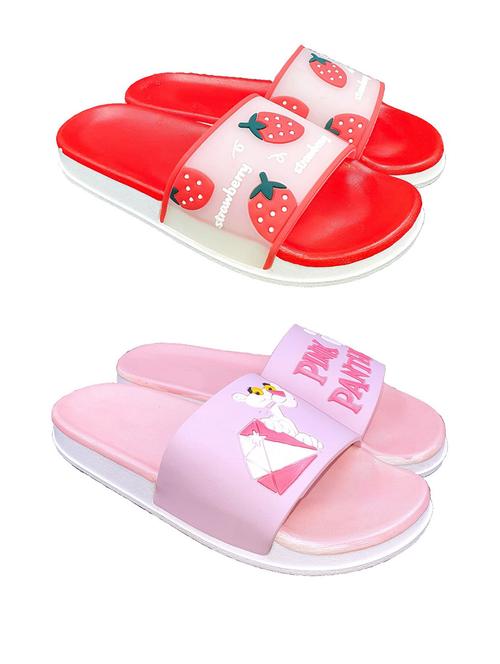 set of 2 multi colored slide flip flops - 17366924 - Standard Image - 1