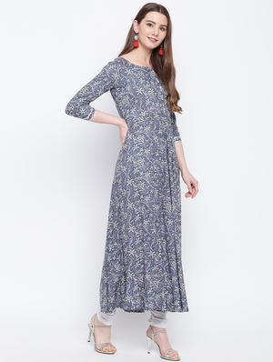 floral print flared kurta - 17367124 - Standard Image - 2