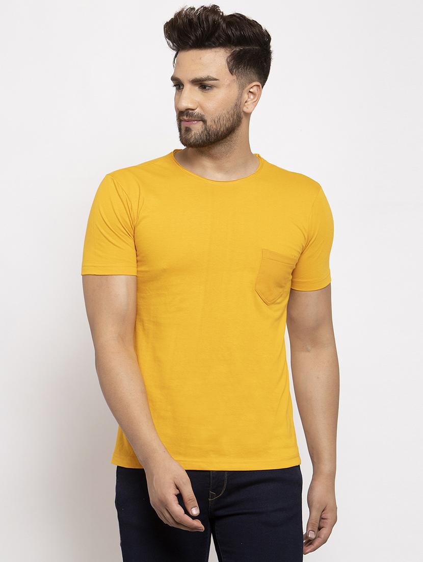 mustard solid pocket t-shirt - 17367368 - Zoom Image - 1
