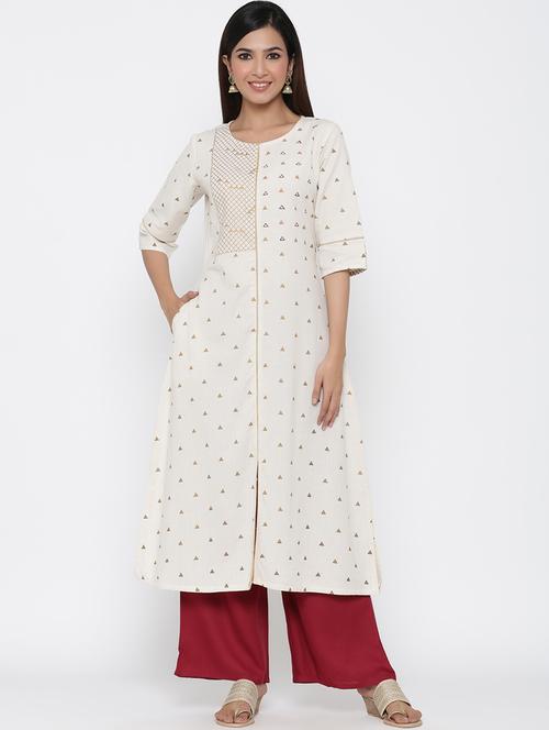 gold print a-line kurta - 17367614 - Standard Image - 1