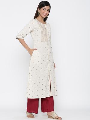 gold print a-line kurta - 17367614 - Standard Image - 2