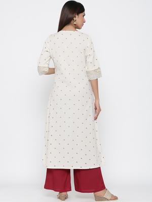 gold print a-line kurta - 17367614 - Standard Image - 3