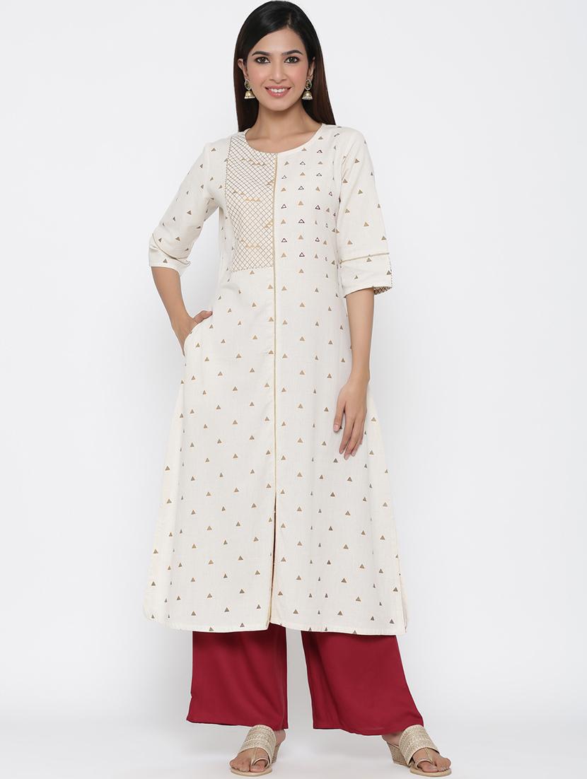 gold print a-line kurta - 17367614 - Zoom Image - 1