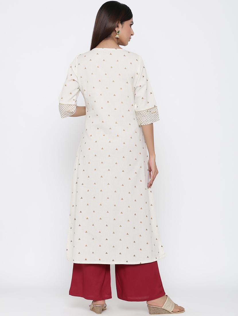 gold print a-line kurta - 17367614 - Zoom Image - 3