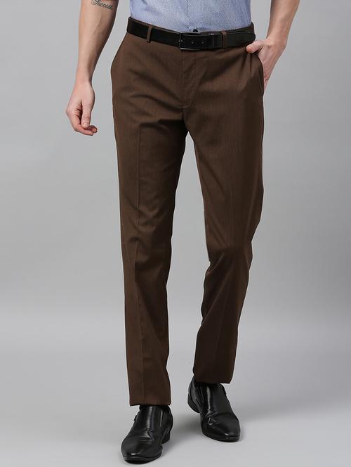 brown solid flat front formal trouser - 17367963 - Standard Image - 1
