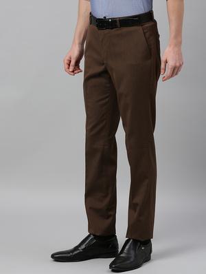 brown solid flat front formal trouser - 17367963 - Standard Image - 2