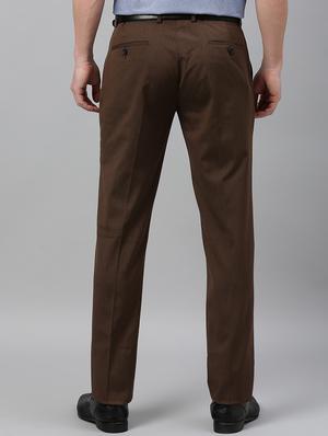 brown solid flat front formal trouser - 17367963 - Standard Image - 3