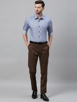 brown solid flat front formal trouser - 17367963 - Standard Image - 4