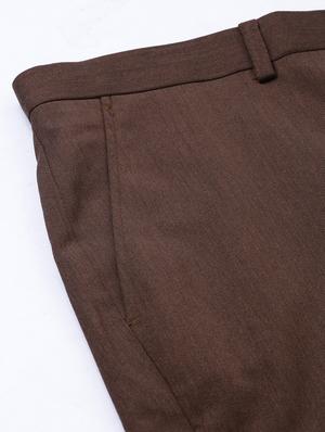 brown solid flat front formal trouser - 17367963 - Standard Image - 6