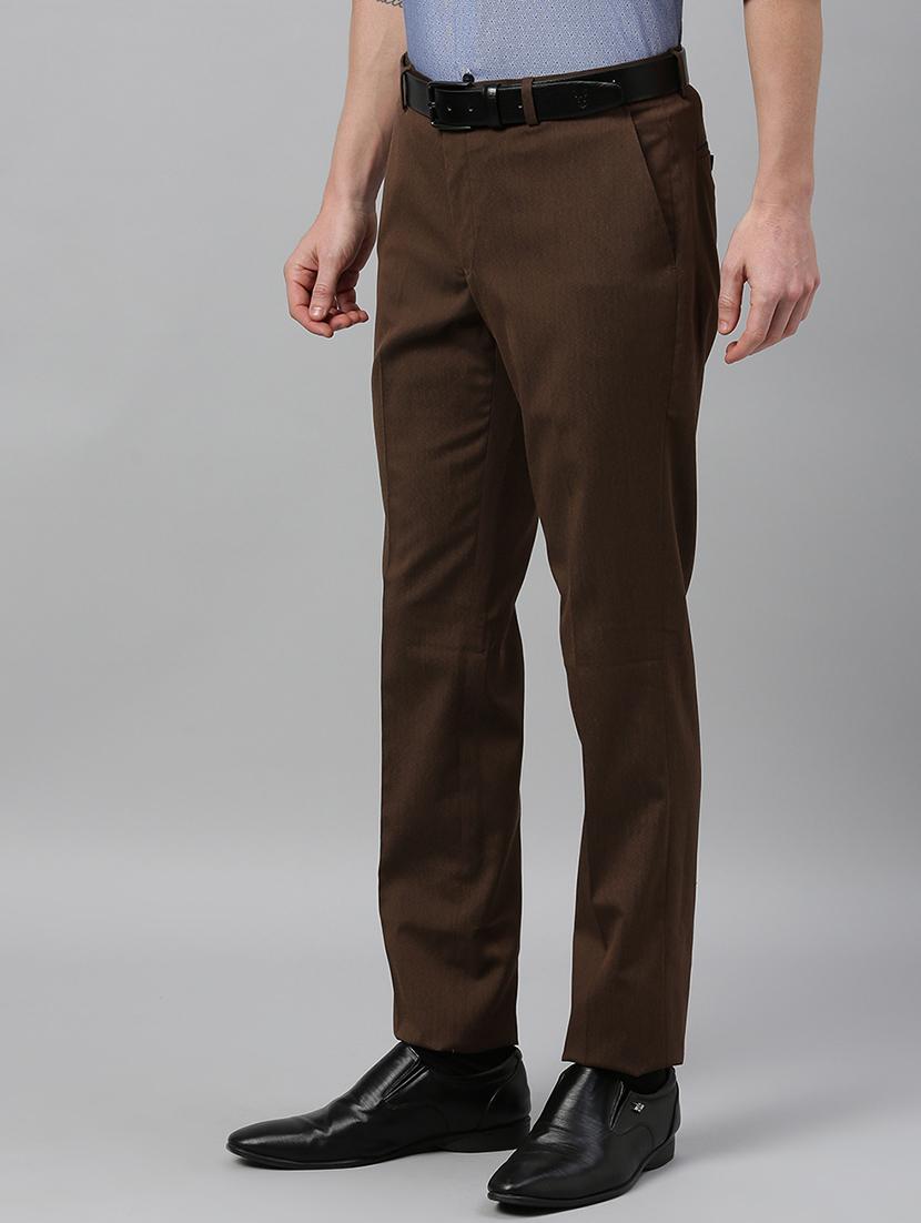 brown solid flat front formal trouser - 17367963 - Zoom Image - 2