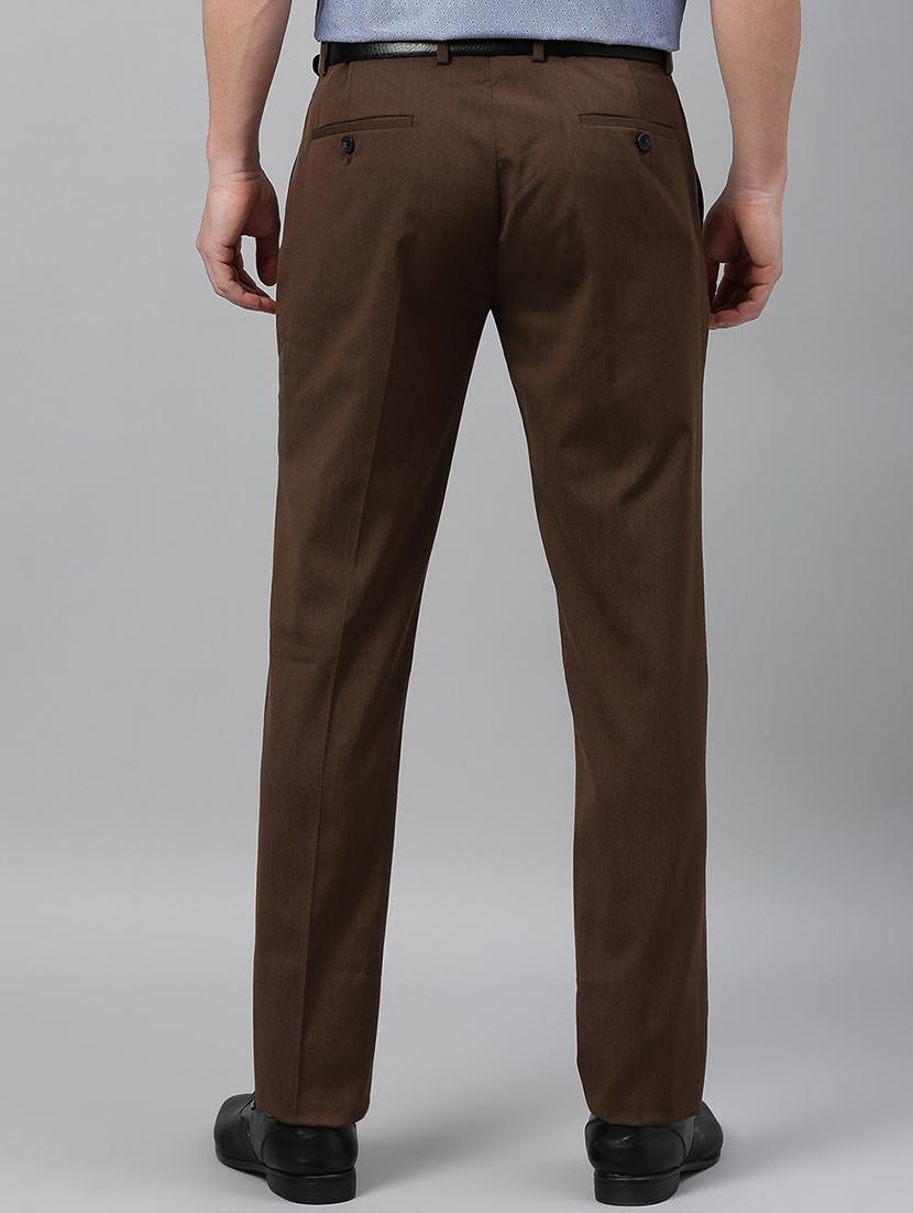 brown solid flat front formal trouser - 17367963 - Zoom Image - 3