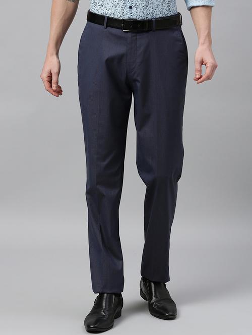 blue textured flat front formal trouser - 17367972 - Standard Image - 1