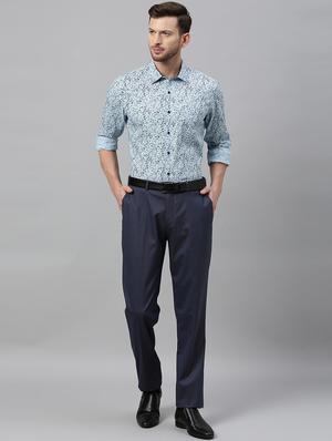 blue textured flat front formal trouser - 17367972 - Standard Image - 4