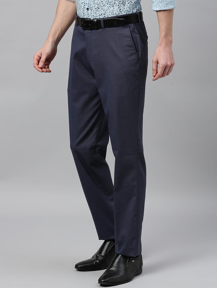 blue textured flat front formal trouser - 17367972 - Zoom Image - 2