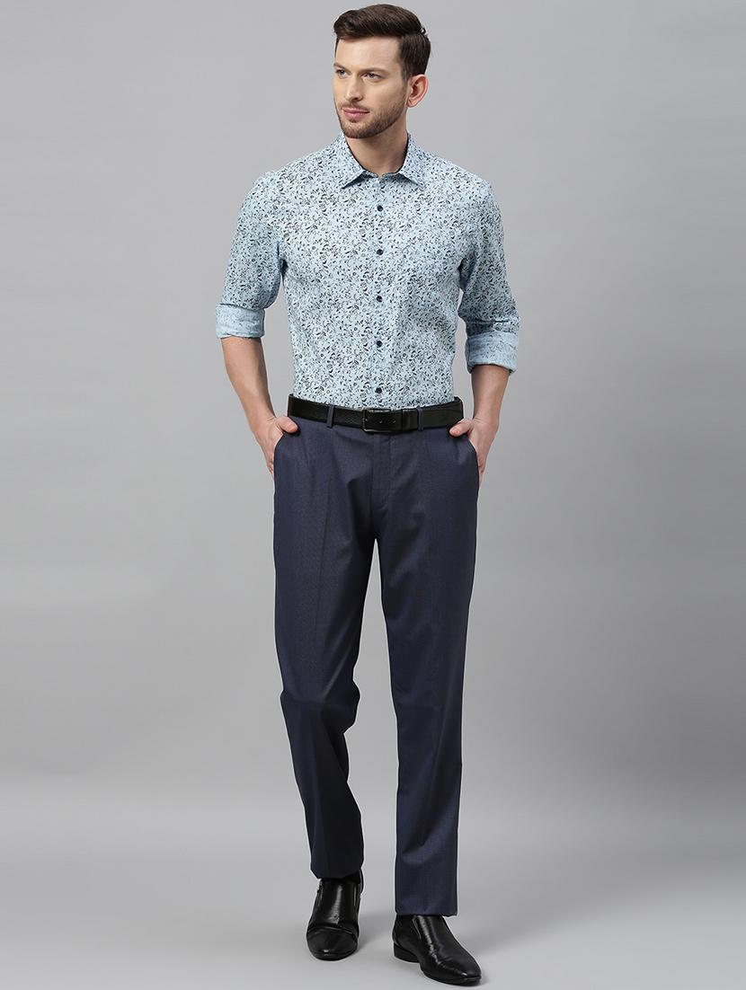 blue textured flat front formal trouser - 17367972 - Zoom Image - 4