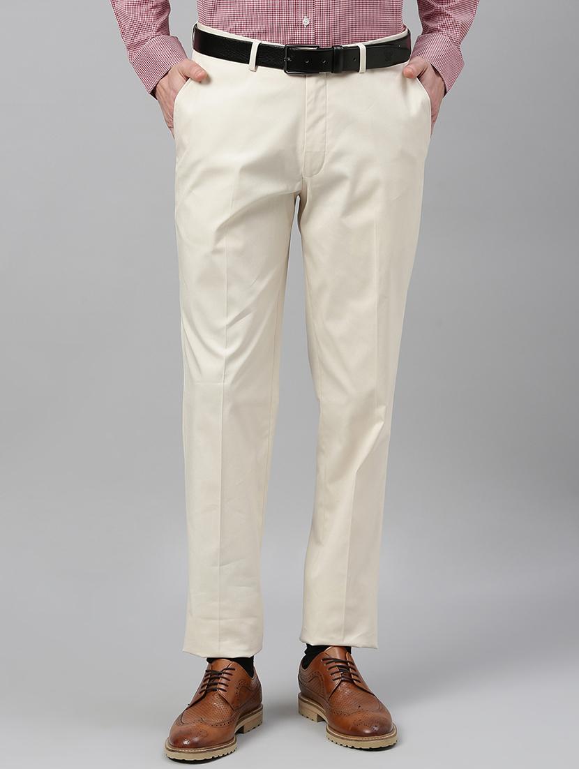 cream solid flat front formal trouser - 17367973 - Zoom Image - 1