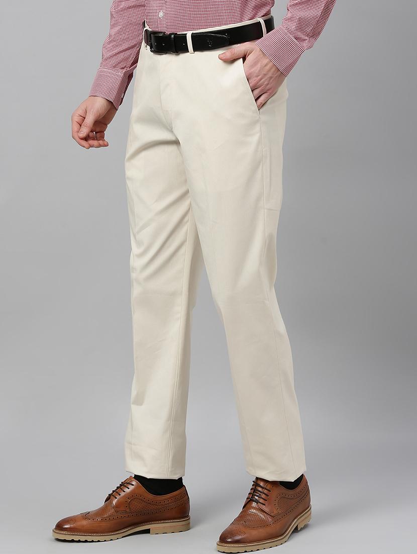 cream solid flat front formal trouser - 17367973 - Zoom Image - 2