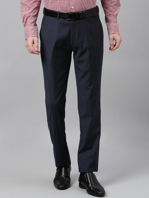 navy blue textured flat front formal trouser - 17367974 - Standard Image - 1