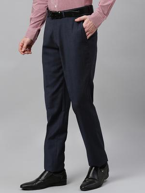 navy blue textured flat front formal trouser - 17367974 - Standard Image - 2