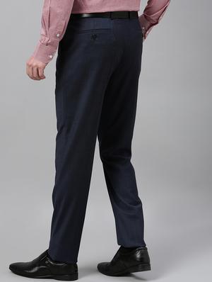 navy blue textured flat front formal trouser - 17367974 - Standard Image - 3
