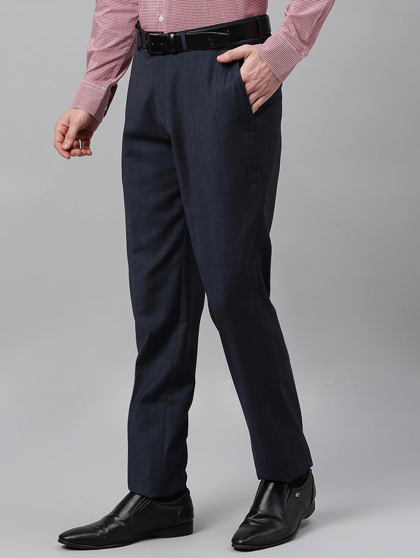 navy blue textured flat front formal trouser - 17367974 - Zoom Image - 2