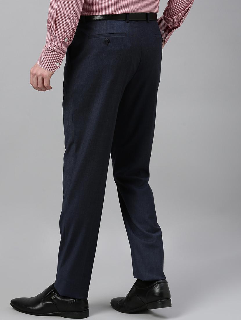navy blue textured flat front formal trouser - 17367974 - Zoom Image - 3