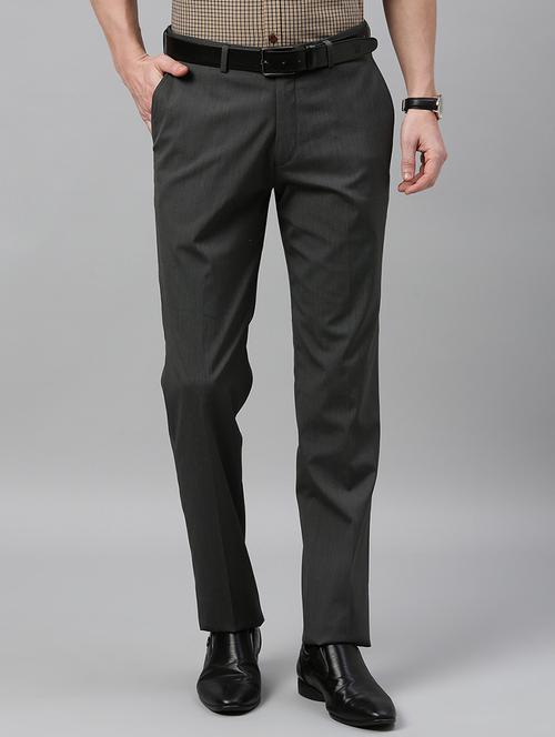 grey textured flat front formal trouser - 17367977 - Standard Image - 1