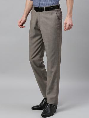 brown solid flat front formal trouser - 17367980 - Standard Image - 2