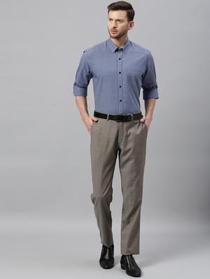 brown solid flat front formal trouser - 17367980 - Standard Image - 4
