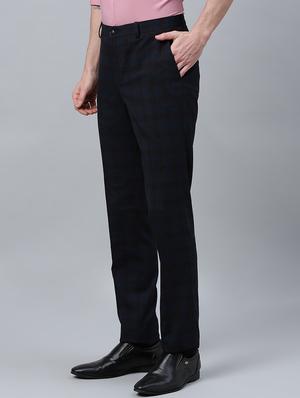 navy blue checkered flat front formal trouser - 17367983 - Standard Image - 2