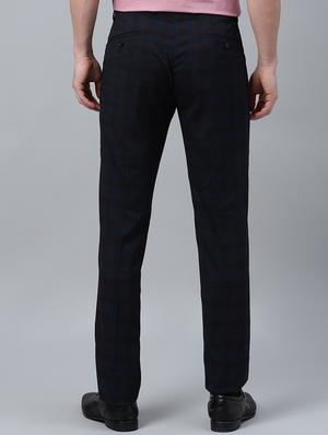 navy blue checkered flat front formal trouser - 17367983 - Standard Image - 3