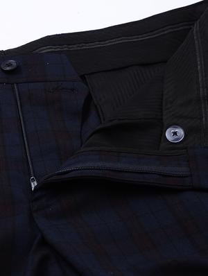 navy blue checkered flat front formal trouser - 17367983 - Standard Image - 5