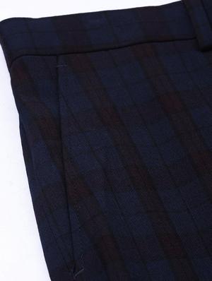 navy blue checkered flat front formal trouser - 17367983 - Standard Image - 6