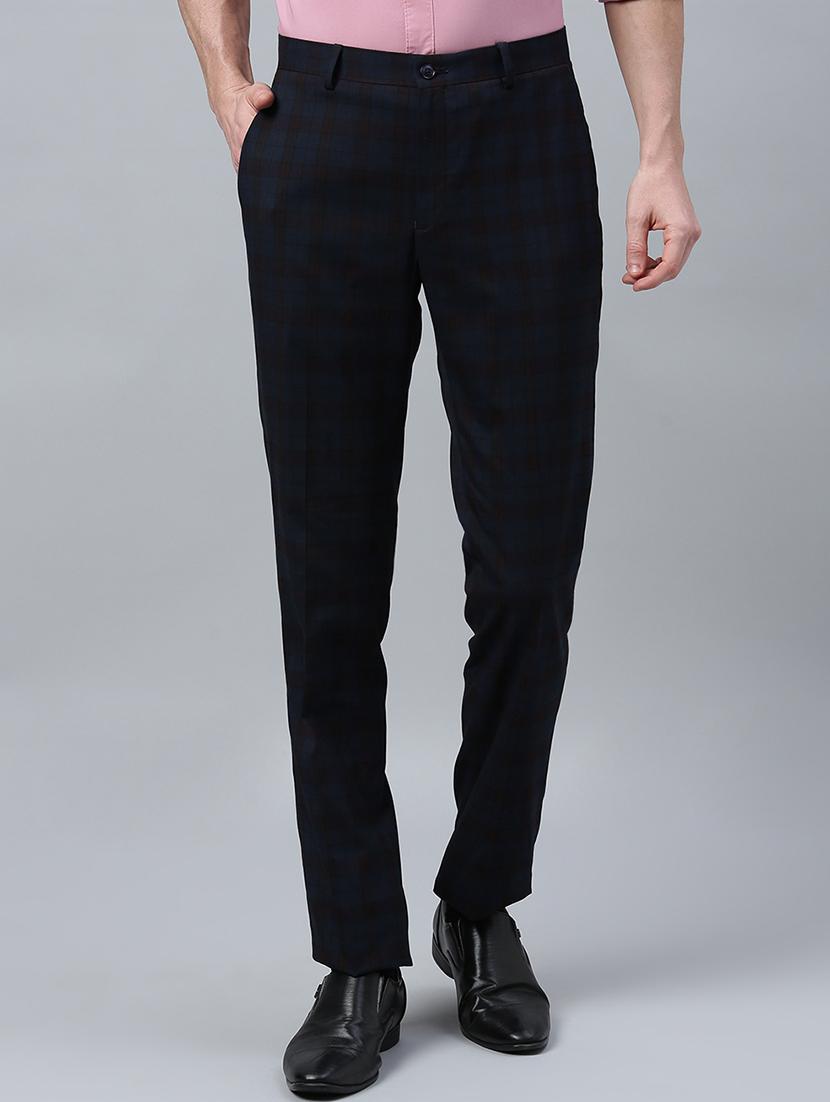 navy blue checkered flat front formal trouser - 17367983 - Zoom Image - 1