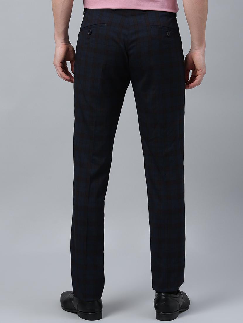 navy blue checkered flat front formal trouser - 17367983 - Zoom Image - 3