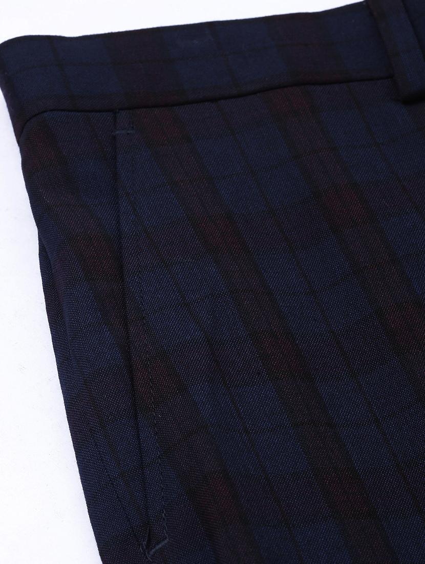 navy blue checkered flat front formal trouser - 17367983 - Zoom Image - 6