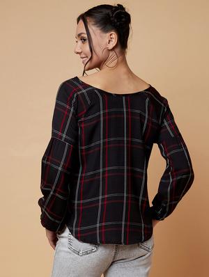 v-neck checkered shirt - 17368235 - Standard Image - 3