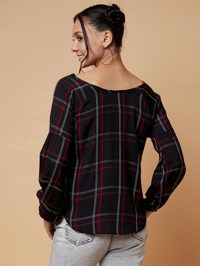 v-neck checkered shirt - 17368235 - Zoom Image - 3