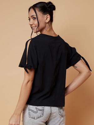tie knot sleeved solid top - 17368240 - Standard Image - 3