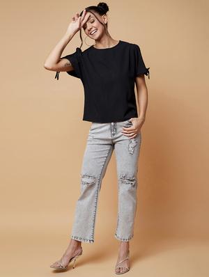 tie knot sleeved solid top - 17368240 - Standard Image - 4