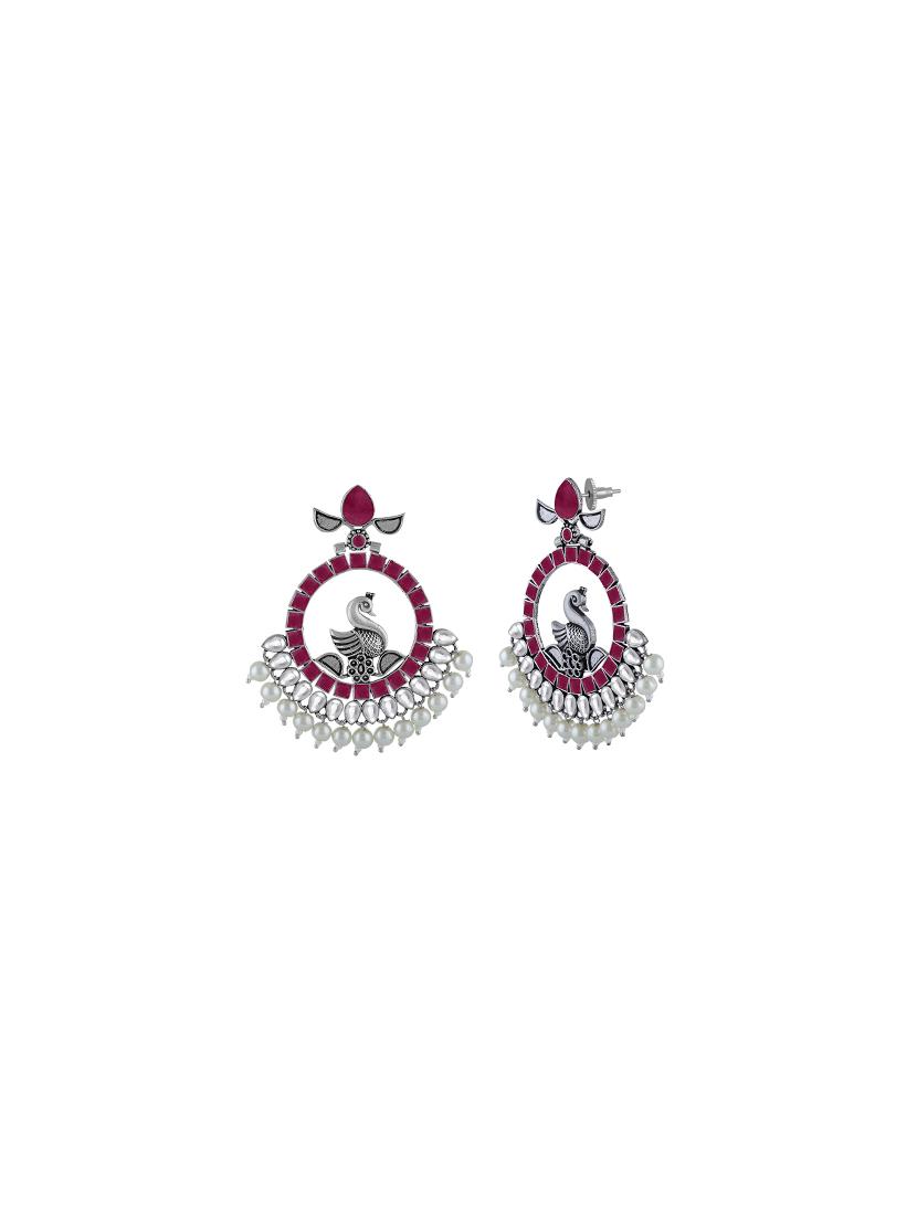 red metal chandballi earring - 17369041 - Zoom Image - 2