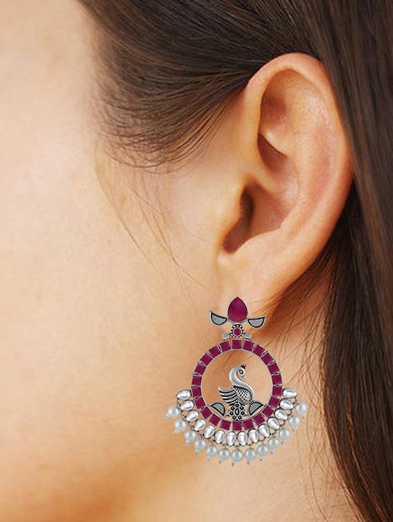 red metal chandballi earring - 17369041 - Zoom Image - 3