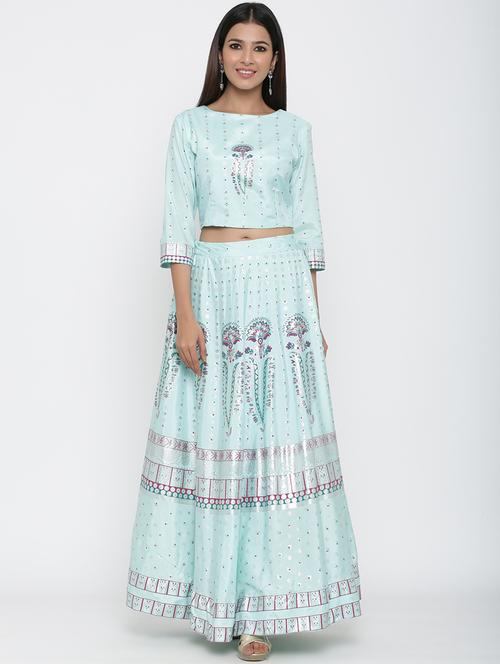 foil print flared lehenga - 17369333 - Standard Image - 1
