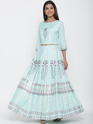 foil print flared lehenga - 17369333 - Standard Image - 2
