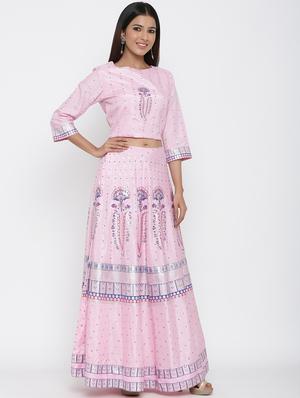 foil print flared lehenga - 17369334 - Standard Image - 3