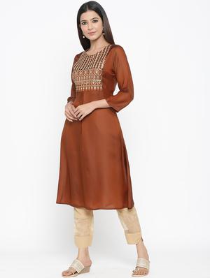 embroidered a-line kurta - 17369364 - Standard Image - 3